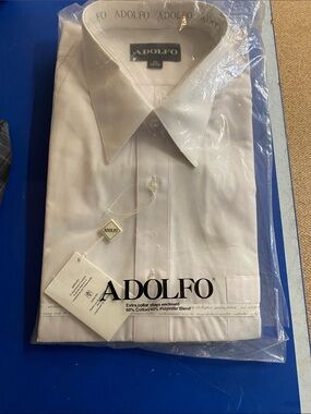 Adolfo White Men’s Dress Shirt with Point Collar